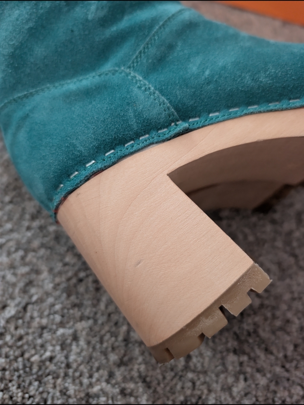 Swedish Hasbeens Two Tone Suede Clog Boots Teal Yellow Peacock Topazio NIB 38 - Picture 6 of 9